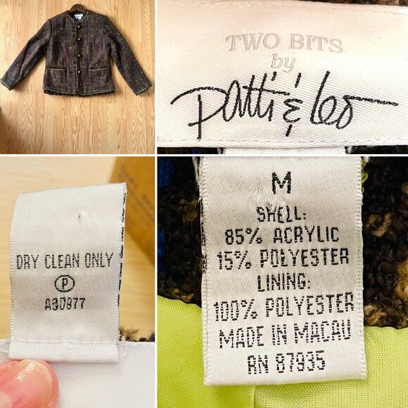 Patti and Leo Womens Jacket Sz M Checked Brown Multi-Color Fringed for Two Bits - Picture 5 of 10